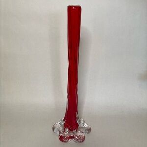 Vintage Red Elephant Foot Vase 11”